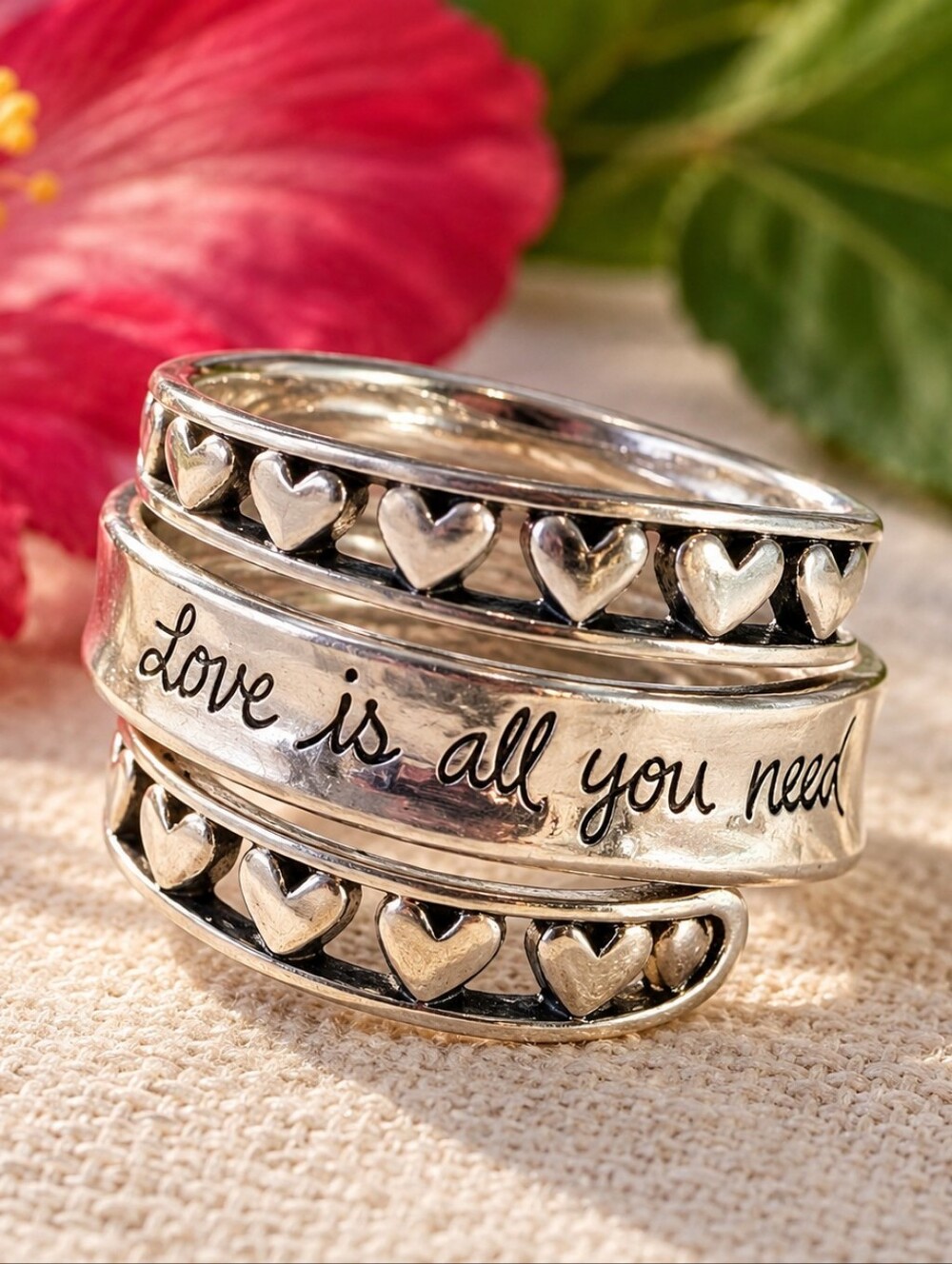 VTG Y2K 925 Sterling Silver Love Is All You Need Heart Ring Sz 8-9 Song Lyric
